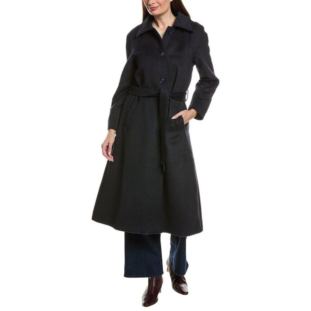 Pascale La Mode Womens Trench Wool-Blend Long Coat, Navy